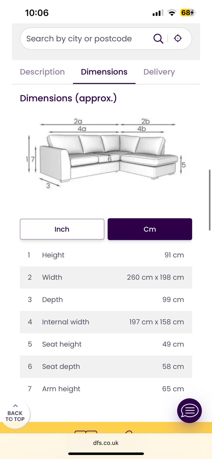 Grey DFS Heydon corner sofa with matching footstool