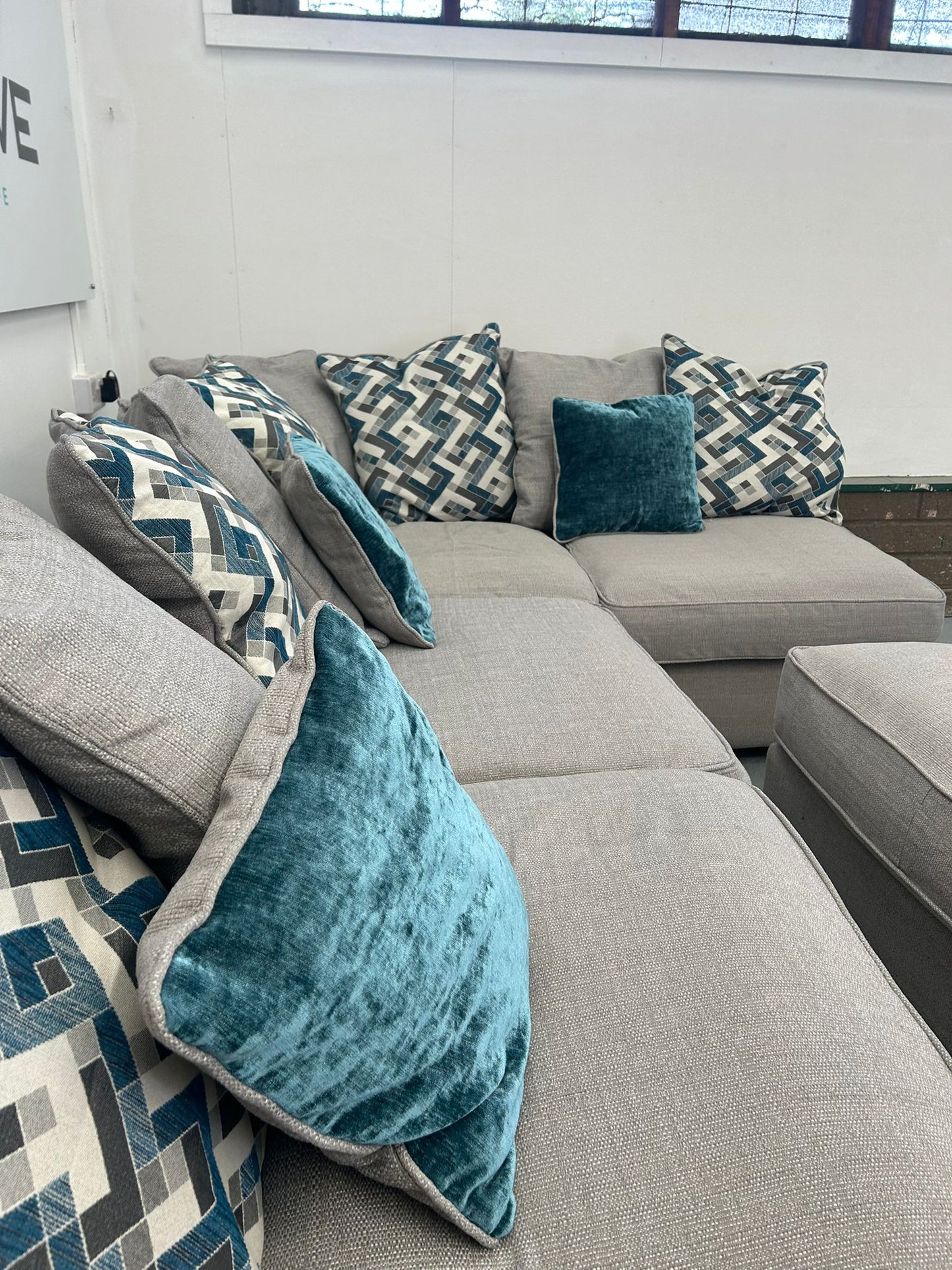 Grey OAK Furniture Land Nebraska Corner Sofa With Matching Pouffe