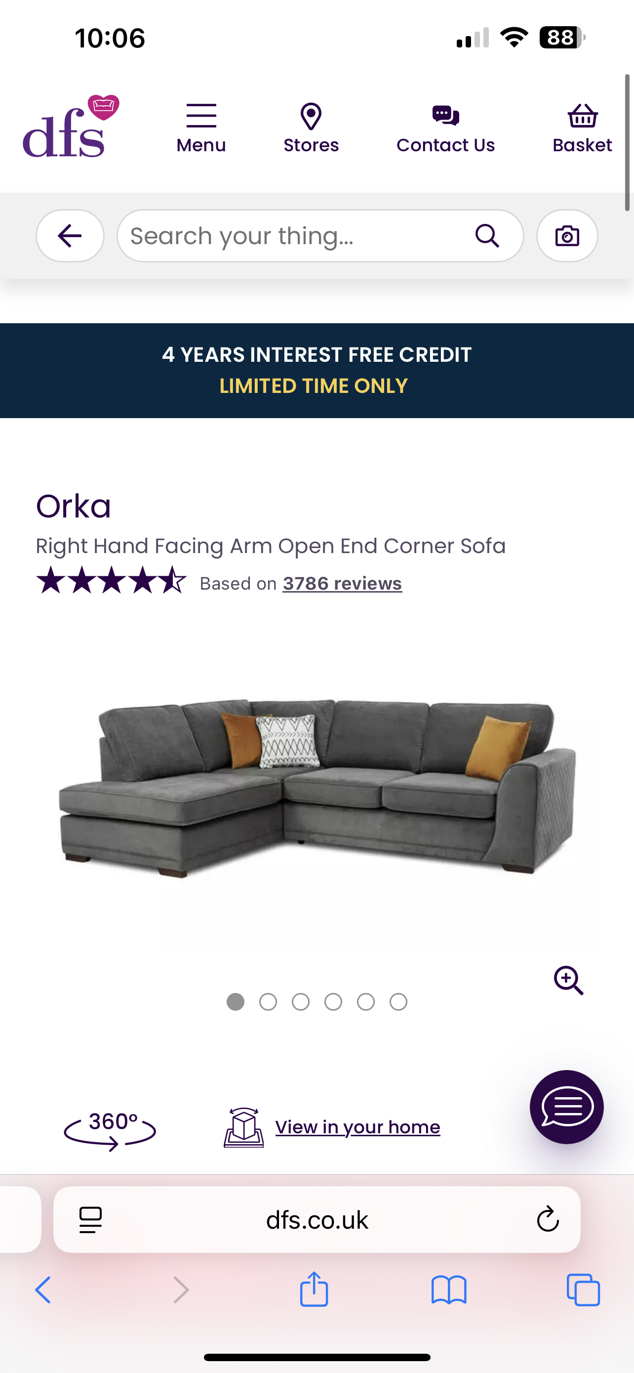Grey DFS ORKA left hand corner sofa