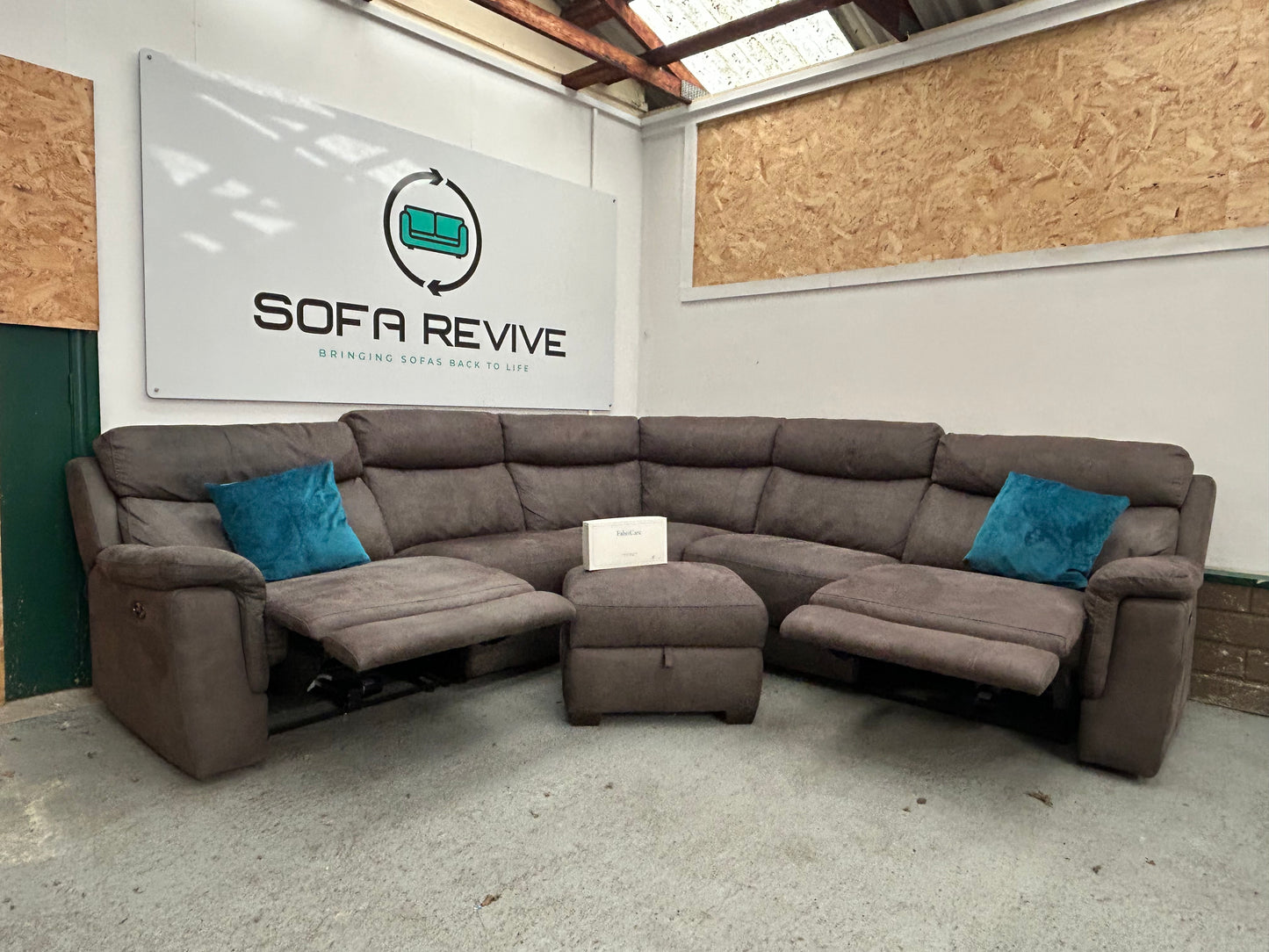 Grey DFS RONAN electric corner recliner sofa with matching footstool DELIVERY AVAILABLE