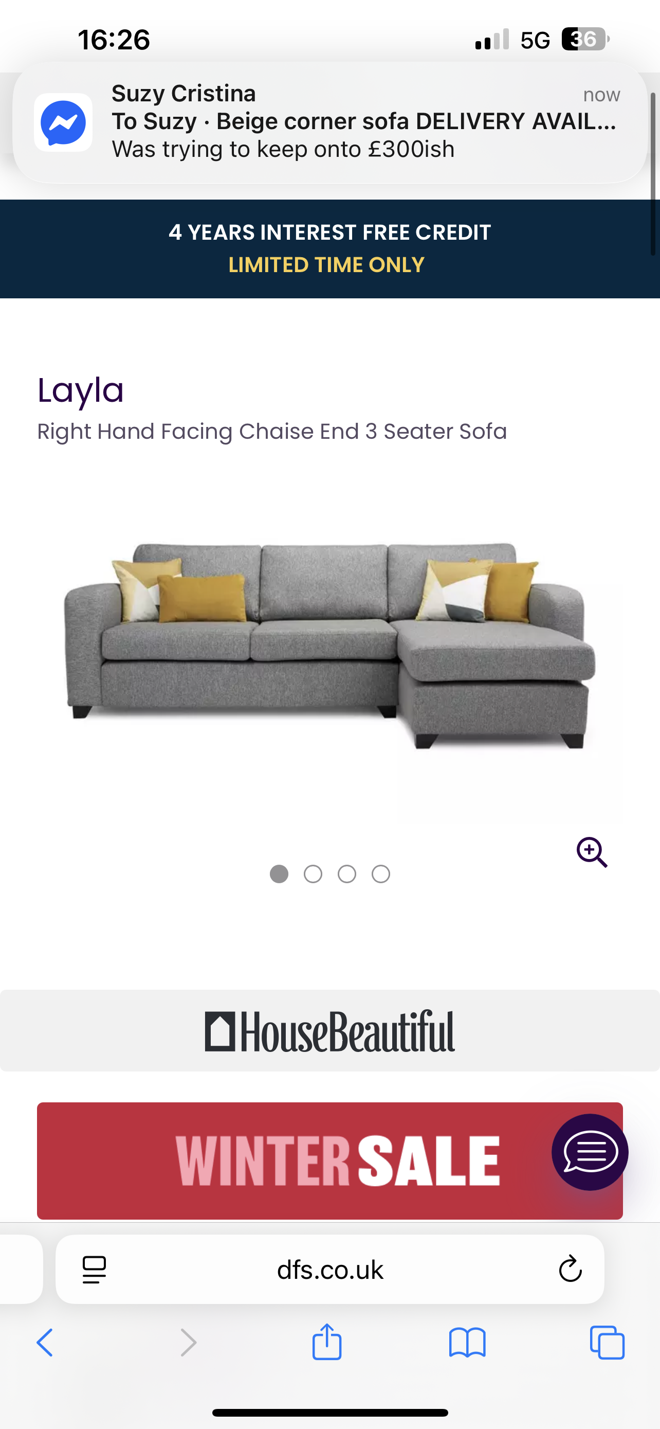 Grey DFS LAYLA right hand chaise sofa