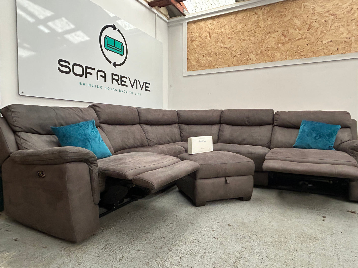 Grey DFS RONAN electric corner recliner sofa with matching footstool DELIVERY AVAILABLE