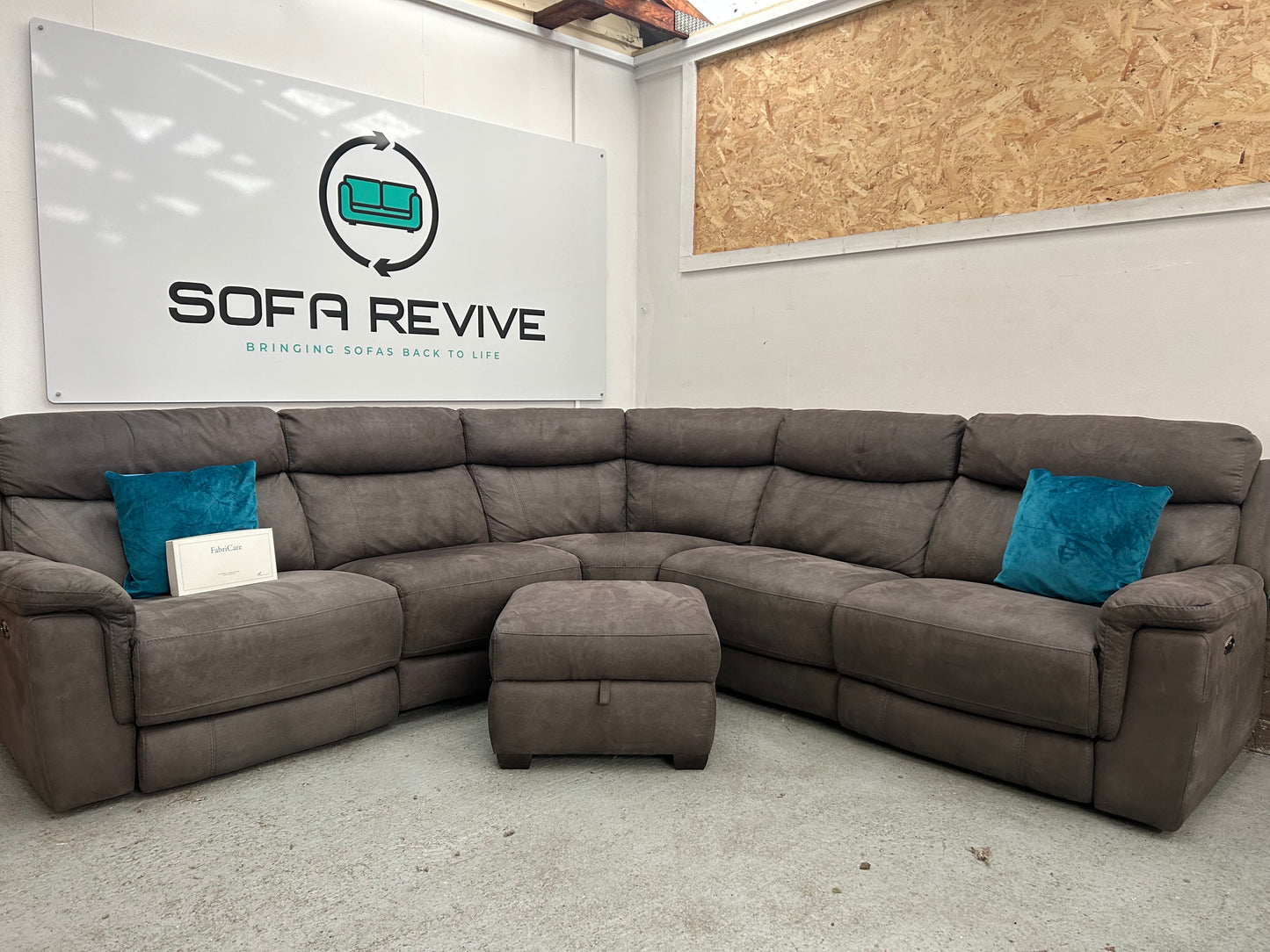 Grey DFS RONAN electric corner recliner sofa with matching footstool DELIVERY AVAILABLE