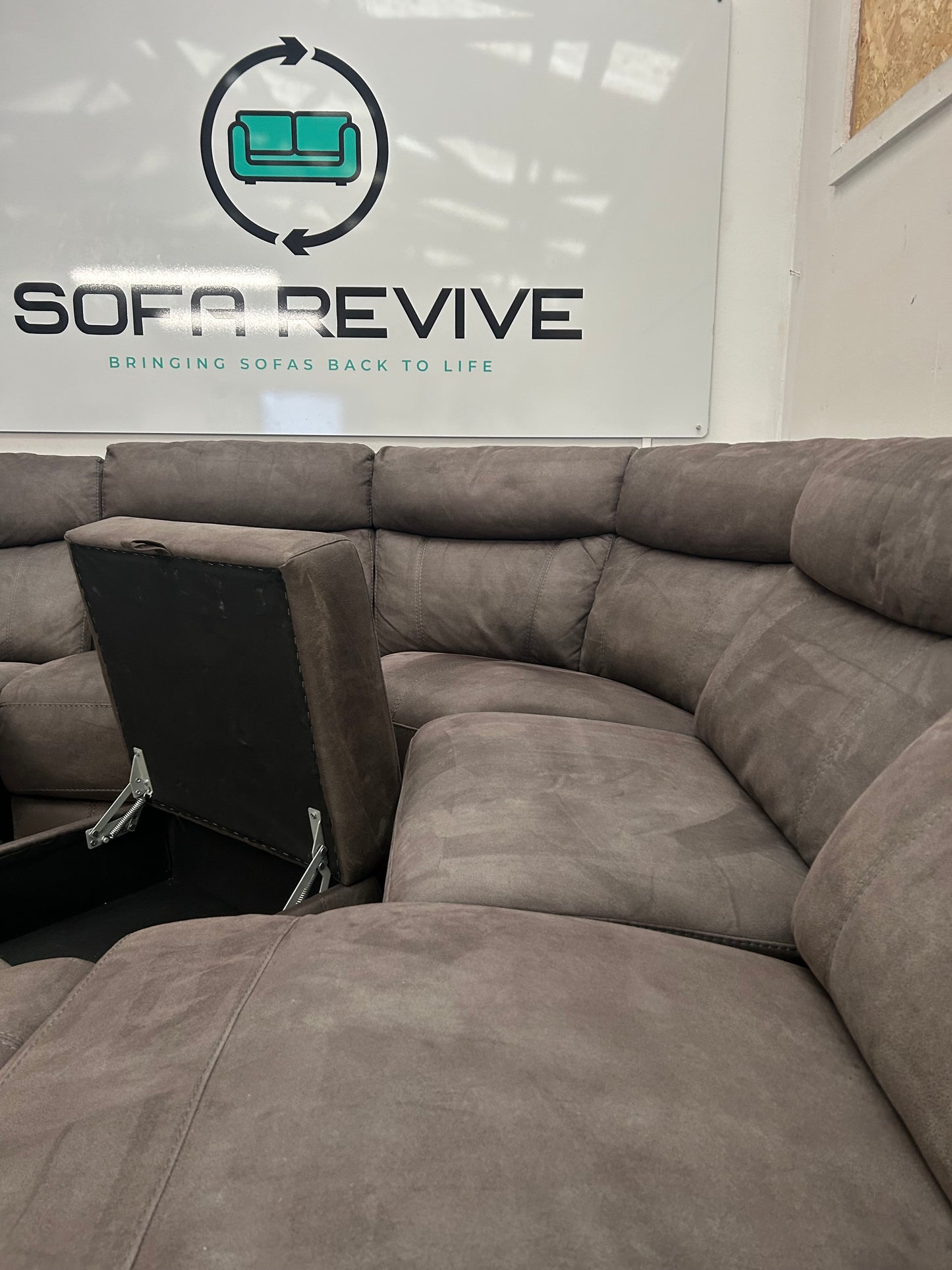 Grey DFS RONAN electric corner recliner sofa with matching footstool DELIVERY AVAILABLE