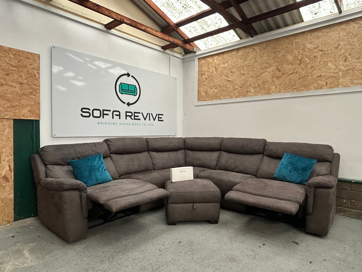 Grey DFS RONAN electric corner recliner sofa with matching footstool DELIVERY AVAILABLE