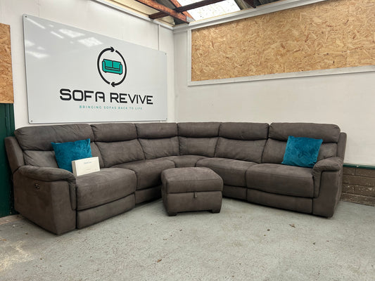 Grey DFS RONAN electric corner recliner sofa with matching footstool DELIVERY AVAILABLE