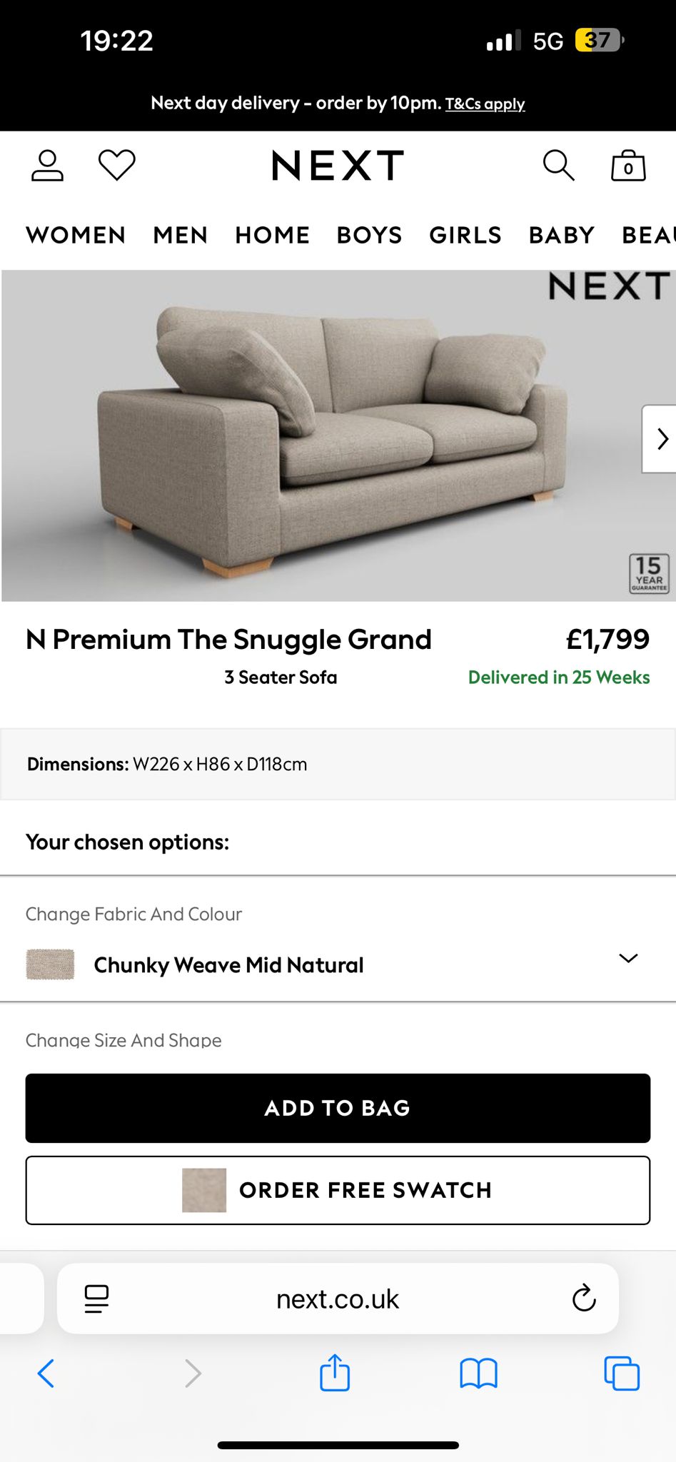 Beige NEXT 2&3 seater sofa set with matching footstool