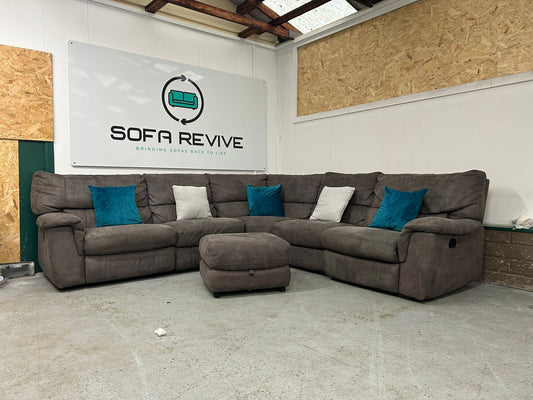 Grey corner DFS RONAN recliner sofa with matching storage footstool DELIVERY AVAILABLE