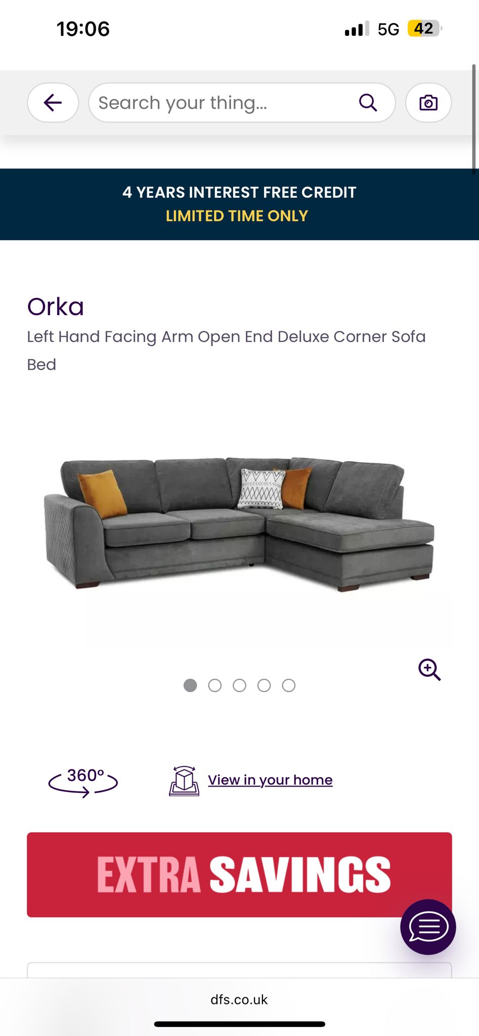 Grey DFS ORKA corner sofa bed