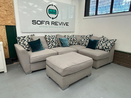 Grey OAK Furniture Land Nebraska Corner Sofa With Matching Pouffe
