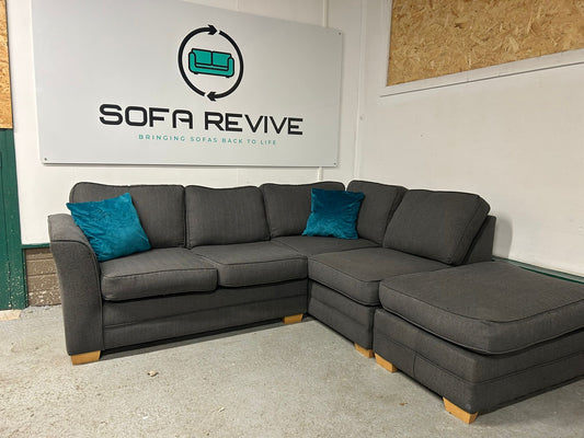 Grey right hand corner sofa with matching pouffe