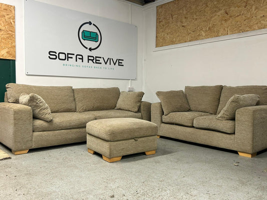 Beige NEXT 2&3 seater sofa set with matching footstool