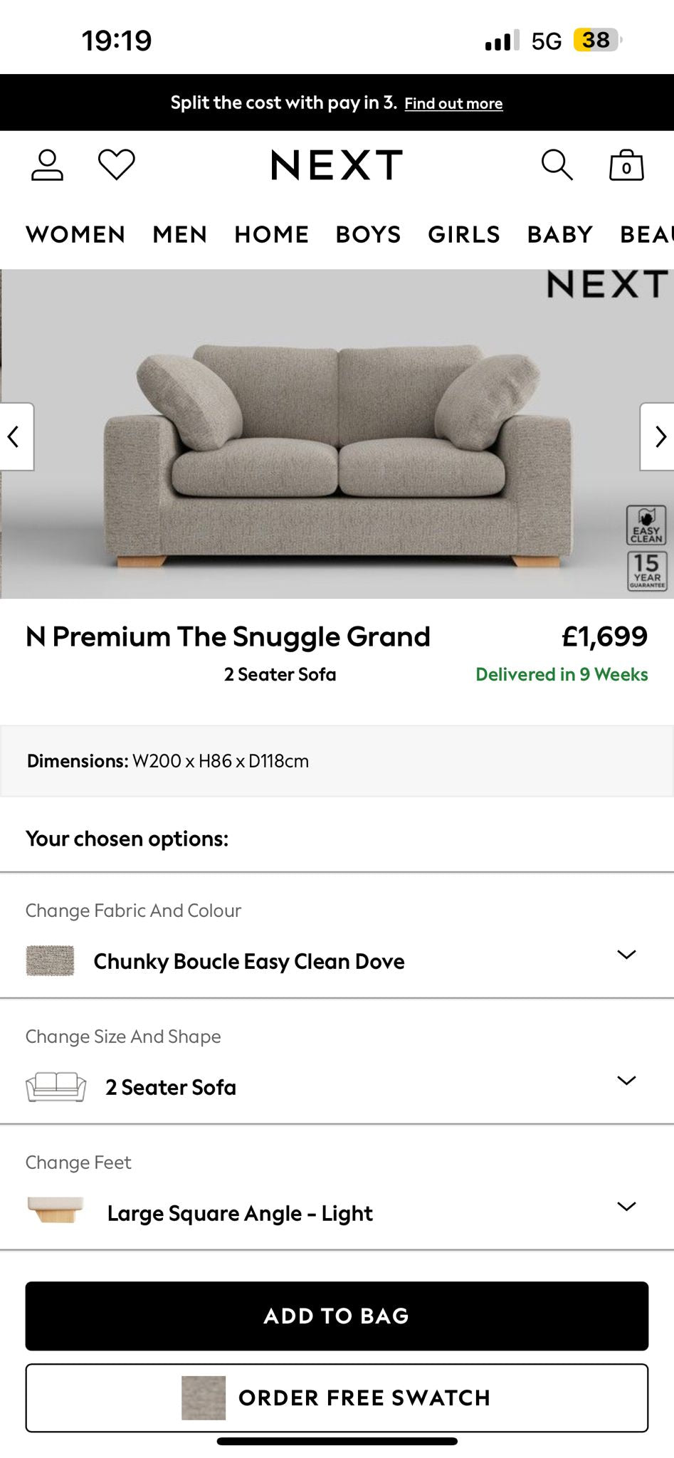 Beige NEXT 2&3 seater sofa set with matching footstool