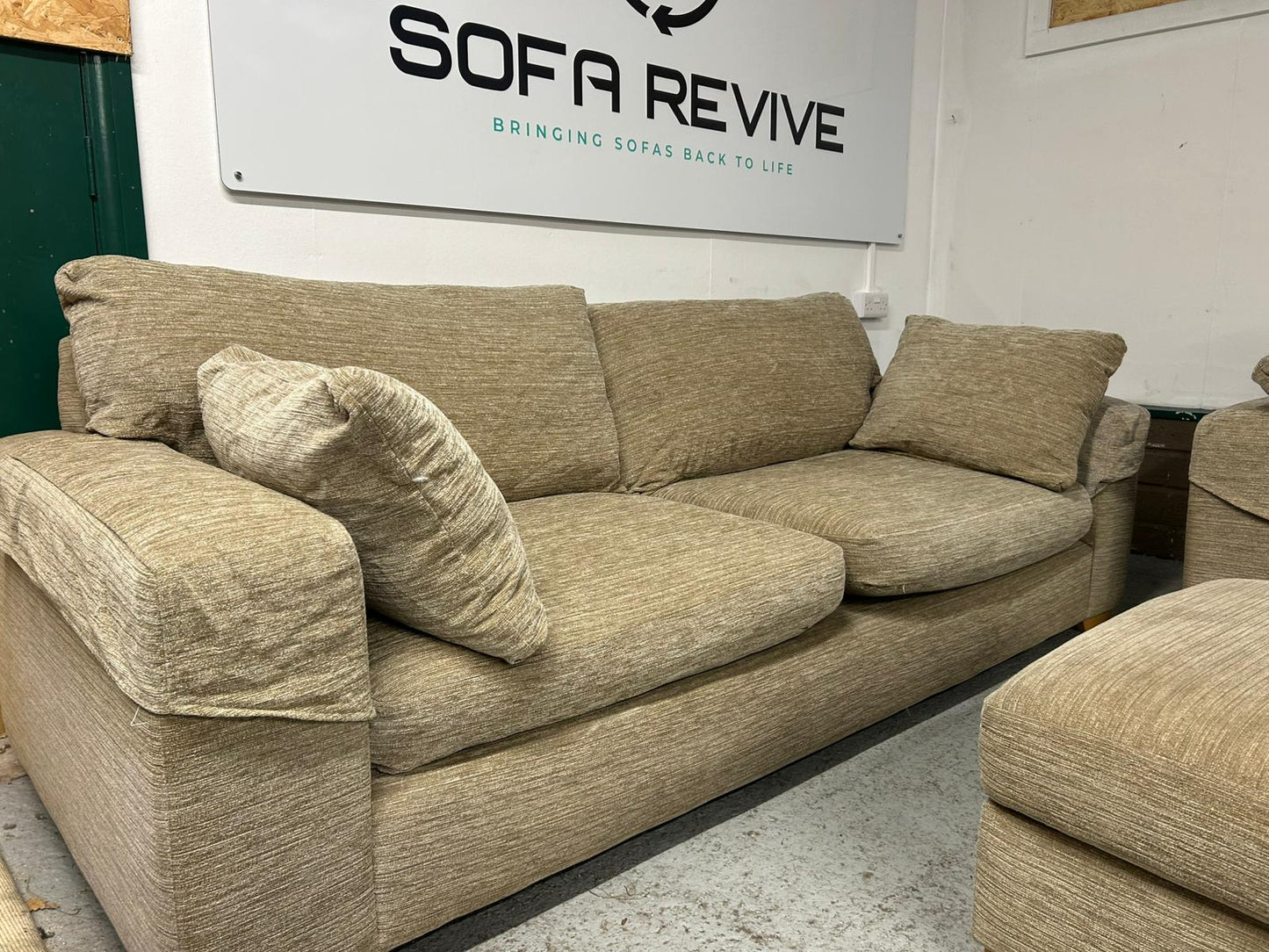 Beige NEXT 2&3 seater sofa set with matching footstool